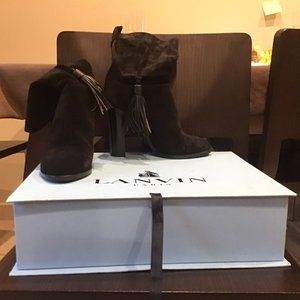 Lanvin Black Suede Heeled Ankle Boots Size 8